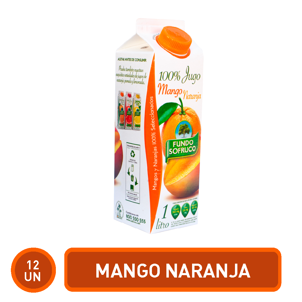 Jugo 100% Natural de Mango Naranja 1 Litro (12 Unidades)
